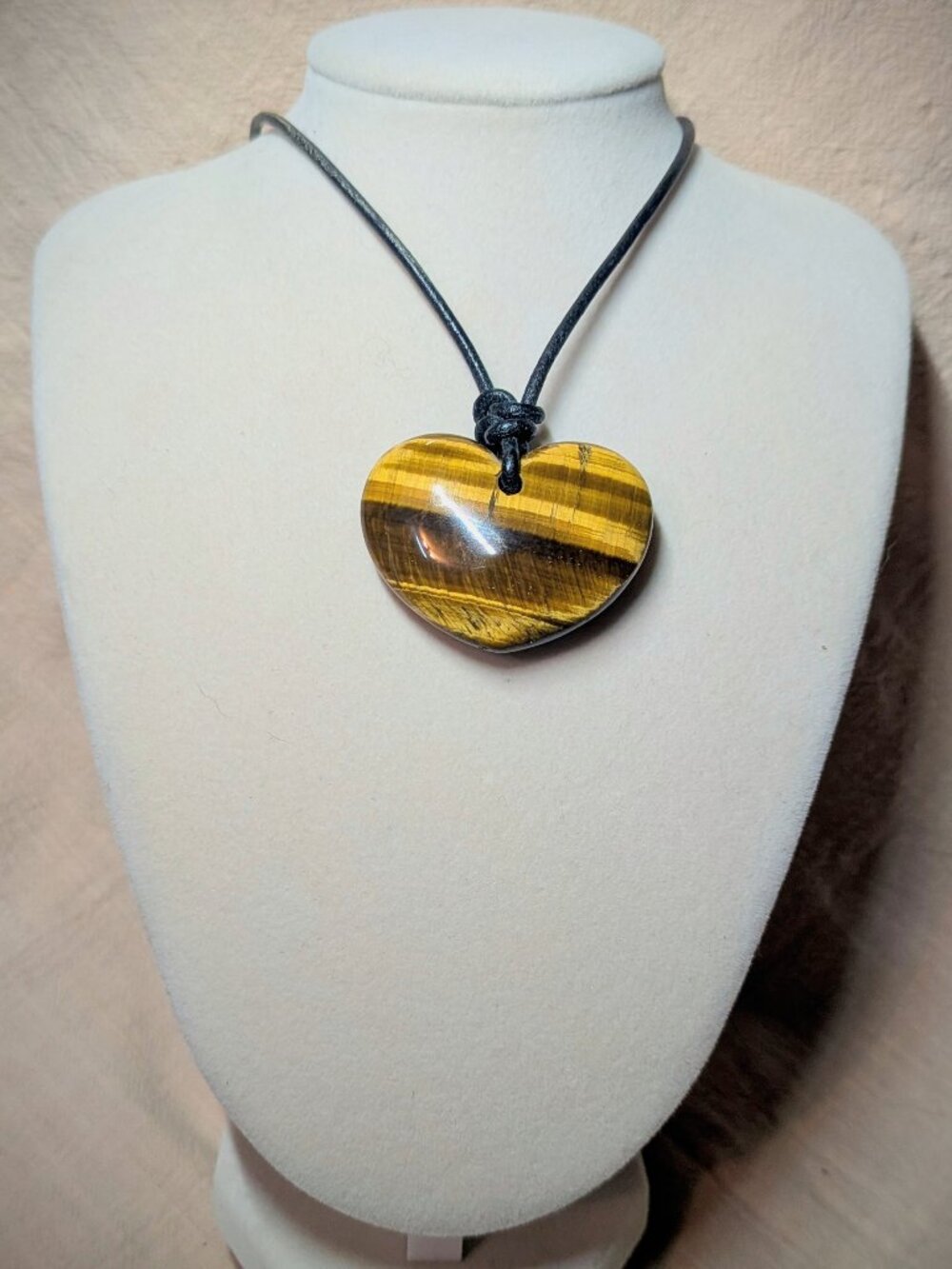 Tiger Eye Heart Pendant Necklace 925 Sterling Silver Clasp Black Cord